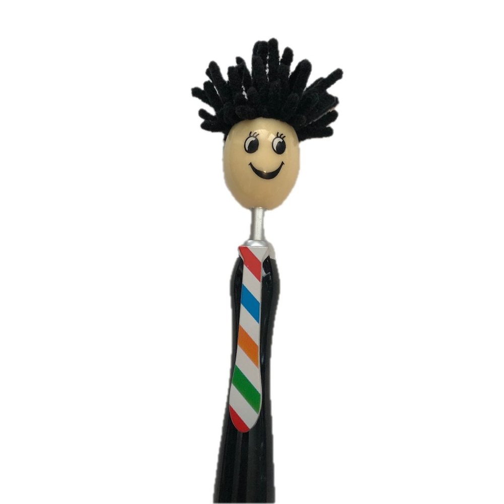 BOGO Mop Head Black Plastic Ballpoint Pen Stylus Screen Cleaner Smiling Face